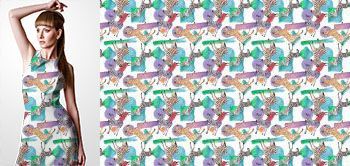 28024 Materiał ze wzorem malowane zwierzęta (zebra) na tle geometrycznych kolorowych kształtów w stylu akwareli